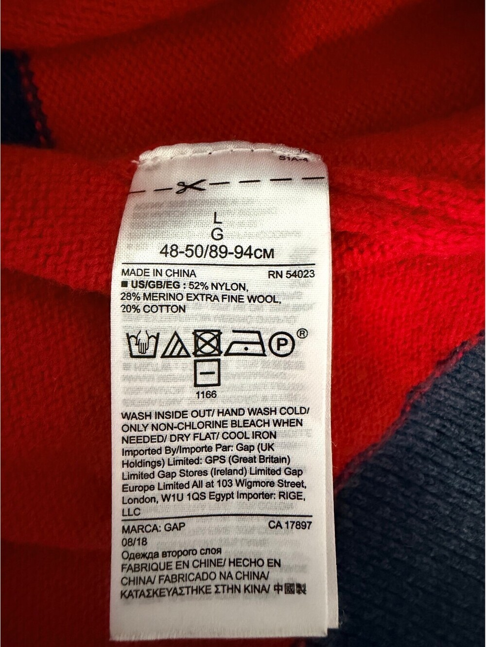 Gap Merino Wool Blend Striped Crewneck Sweater Red Navy Size L - Picture 5 of 9